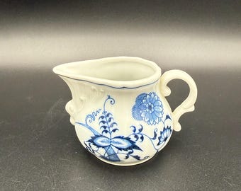 Blue Danube Creamer Blue and White Onion Pattern Porcelain Cream Pitcher 4.5" Tall