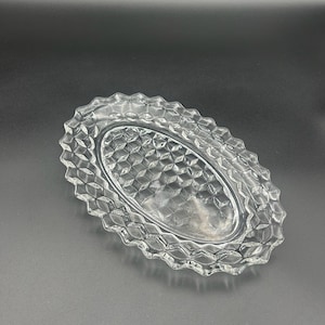 Vintage Fostoria American Clear Glass Oval Platter – Cube Pattern Serving Tray