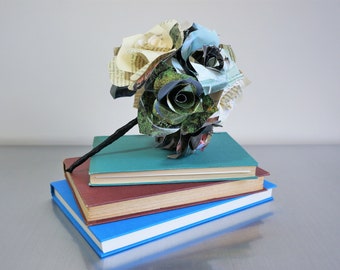 Vintage Book Page Flower Bouquet, Vintage Dictionary, National Geographic, Vintage Encyclopedia, Paper Flowers, Unique Flower Gift