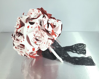 Bloody Roses Paper Flower Bouquet, Halloween Roses