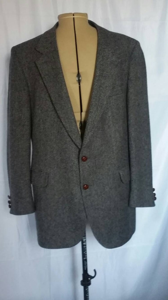 48S 1960s Harris Tweed Gray Blazer Sport Coat 100… - image 1