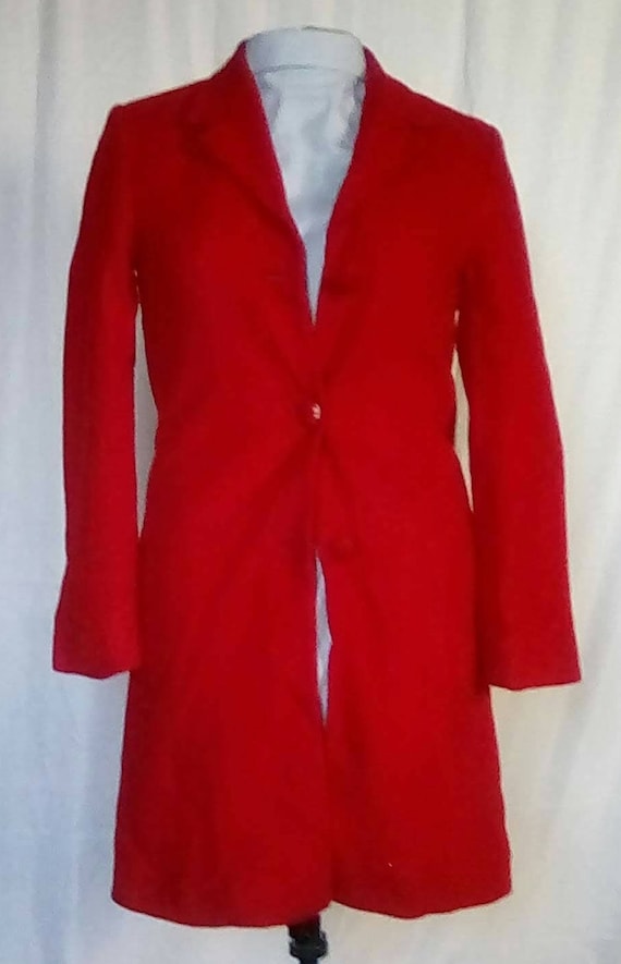 Medium 1980s Red Cashmere Wool Overcoat Trench Cas