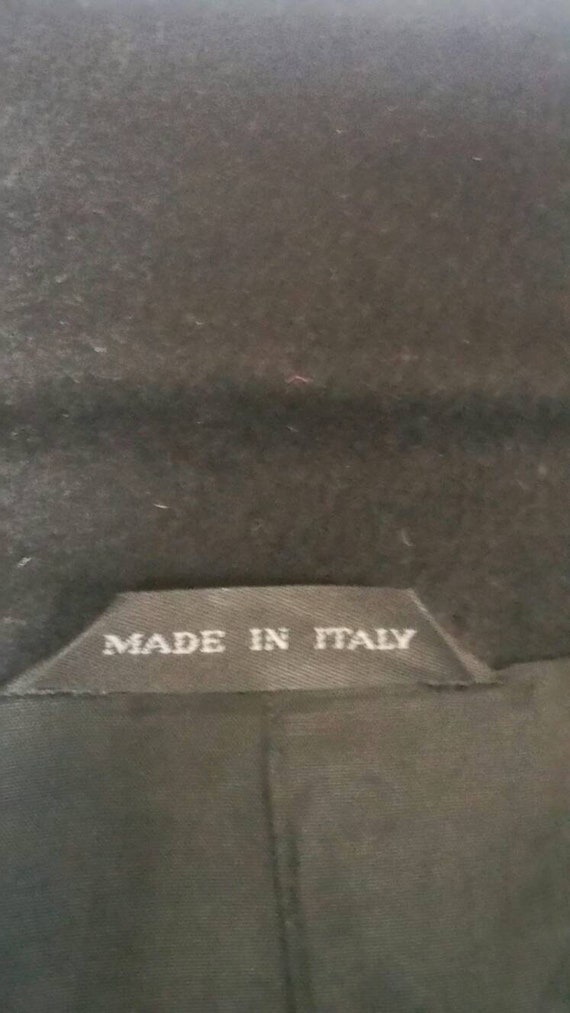 VTG 1980s Italian Trench Overcoat 100% Wool Black… - image 5