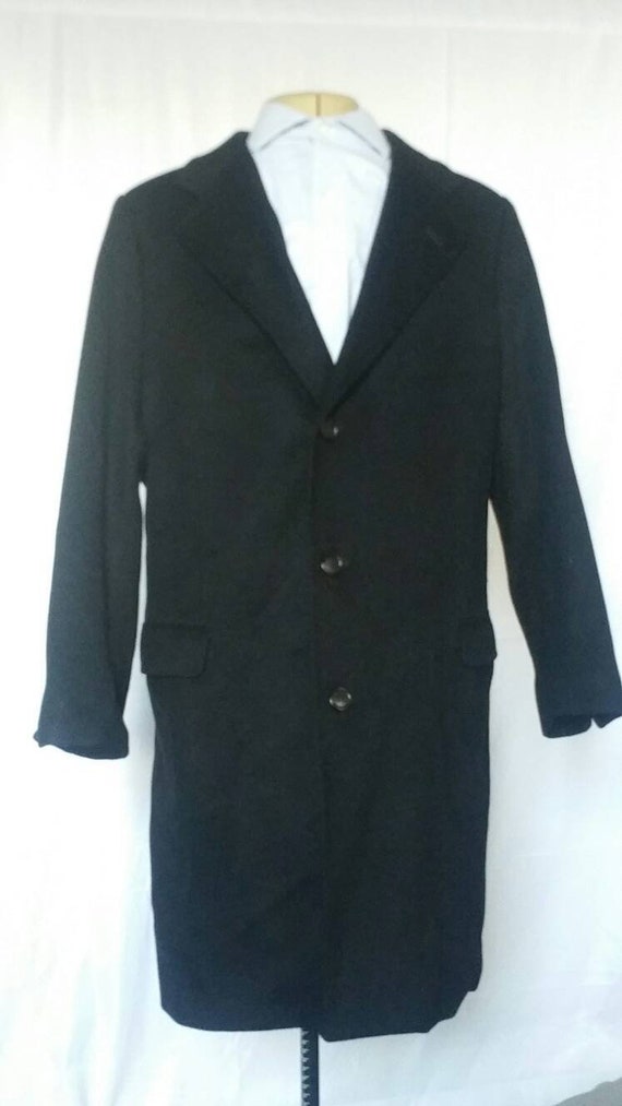 VTG 1980s Italian Trench Overcoat 100% Wool Black… - image 7