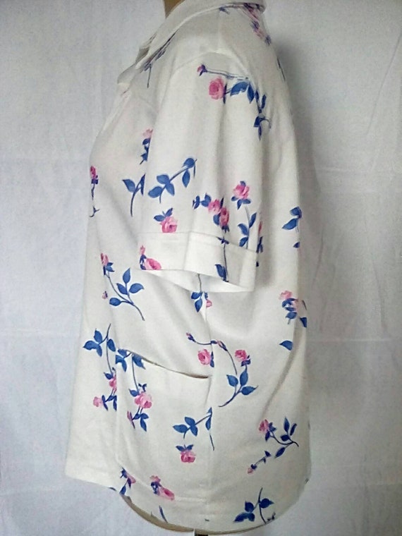 XL 1970s White Floral Short Sleeve Shirt VTG - image 3