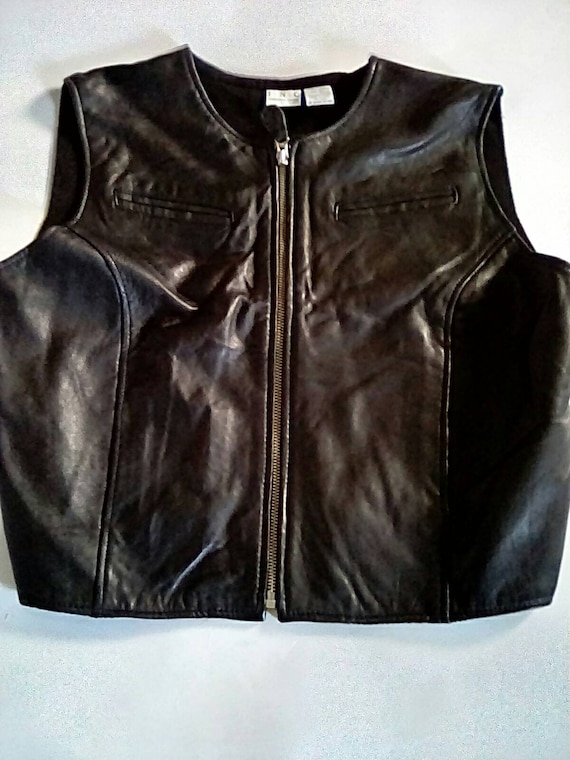 Vintage NOS LG Biker Vest Leather Wool Vest Black 