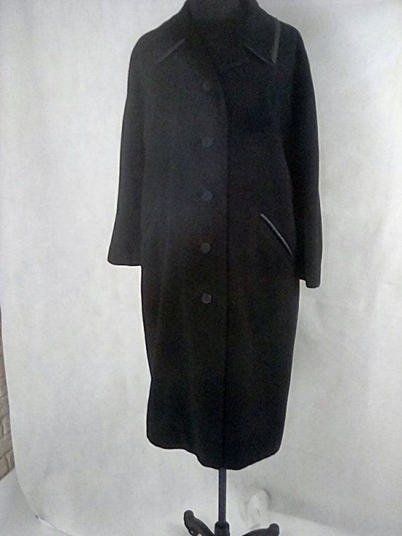 Large Womens 1950s Arista Black 100% Wool Trench … - image 4