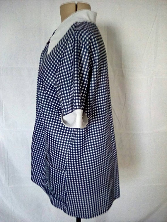 Large 1970s Blue and White Gingham Short Sleeve S… - image 4