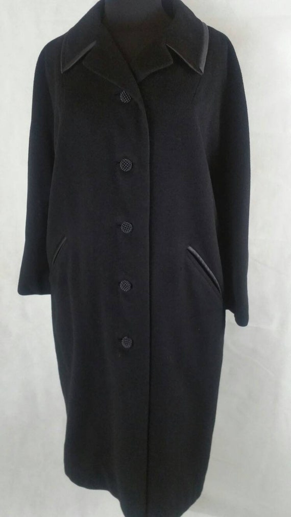 Large Womens 1950s Arista Black 100% Wool Trench … - image 1