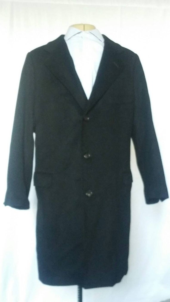 VTG 1980s Italian Trench Overcoat 100% Wool Black… - image 1