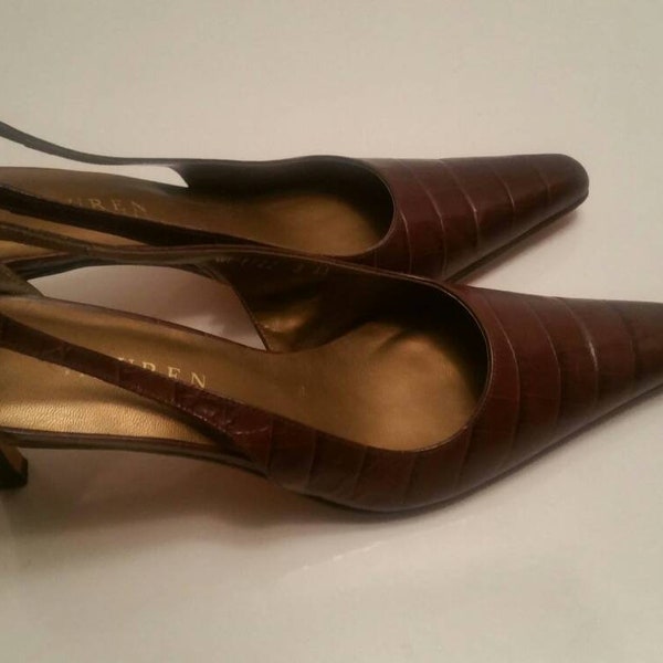 RALPH LAUREN 9AA Couture Tobacco Brown Alligator Pumps High Heel ITALY 325.00