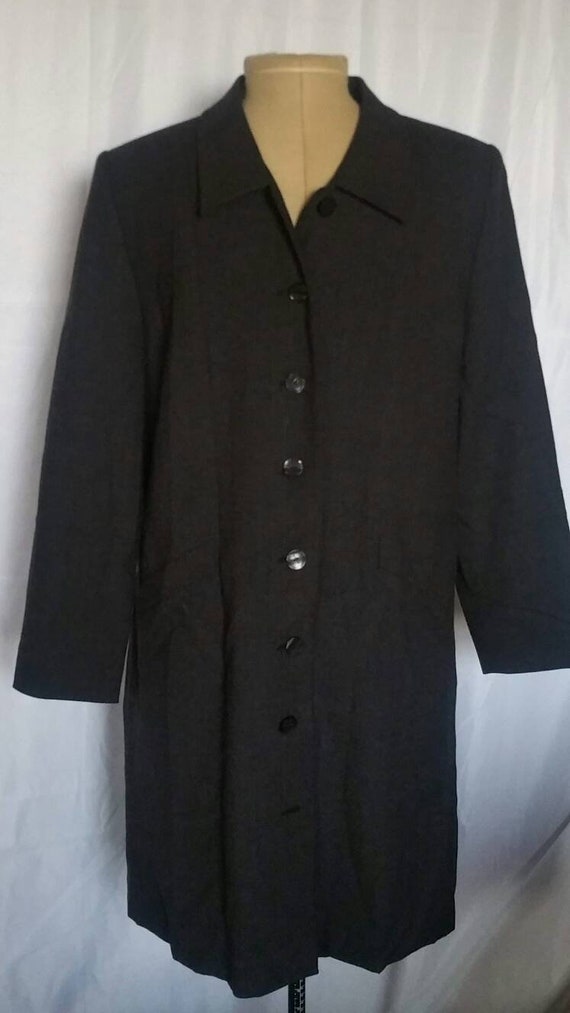 Large 1980s Kasper Overcoat Merino Wool Dark Grey 