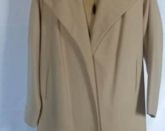 XL 1950s Tan Wool Trench Coat by James Roxton Wide Swing Overcoat Made in USA Size 16 VTG