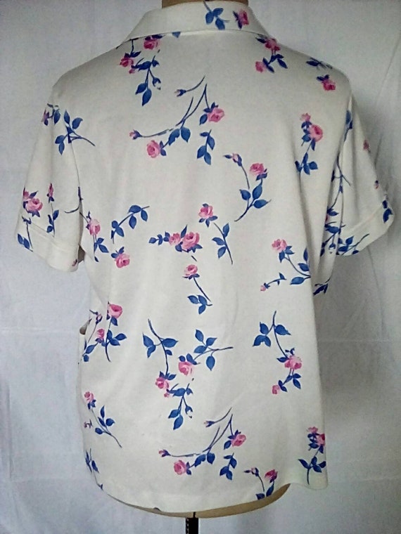 XL 1970s White Floral Short Sleeve Shirt VTG - image 4