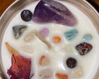 Manifestation Candles, Beeswax or Soy, Essential Oils & Crystals, Energy Activators and Healing, 8oz and 16oz