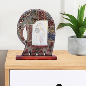 Indian Handcrafted Wooden Hand Painted Elephant Design Photo Frame Table Frame Home Decor, Birthday Gift Frame, Best Gift Item, Indian Frame