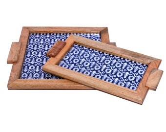 Indian Handcrafted Wooden Decorative Tray Set Of 2 Serving Tray Home Decor, Unique Serving Tray, Wedding Gift Item, Indian Handmade Tray Set