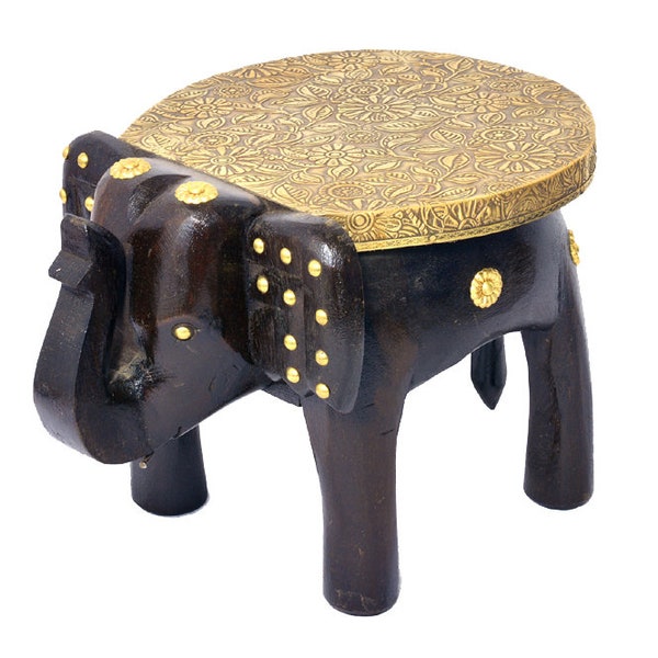 Tabouret éléphant indien fait main en bois, tabouret éléphant en laiton, tabouret de table, table basse éléphant, objet de décoration art indien fait main