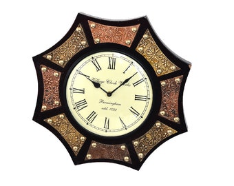 Handmade Wooden Clock, Indian Hand Crafted Clock, Octagon Shape Clock, Hand Painted Wall Decor, Decorative Clock, Wedding Gift, Home Decor