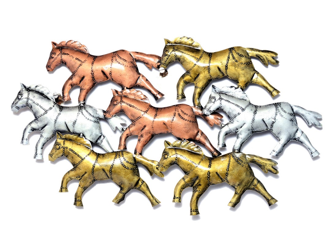 Handcrafted Iron Painted Wall Frame 7 Horse Wall Hanging Home and Wall Decor, Iron Wall Art