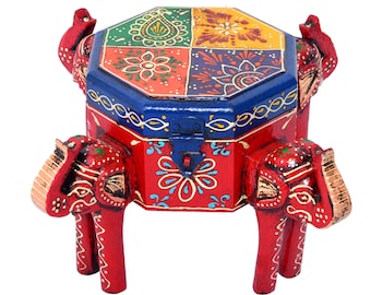 Wooden Elephant Box, Dry Fruit Box, Jewelry Box, Multi Use Octagon Shape Box, Hand Painted Elephant Head Box, Best Gift Item, Home Decor Box
