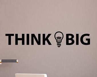 Think Big Wall Decal Vinyl Sticker Lightbulb Life Business Success Inspirational Quote Lettering Art Dream Work Focus Home Office Decor 49qs