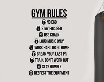 Gym Rules Wall Decal Vinyl Sticker Sports Motivational Quotes Workout Crossfit Inspirational Saying Wall Art Room Fitness Decor Poster 7fs