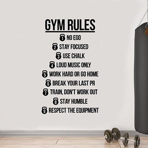 Naklejka ścienna z zasadami siłowni Naklejka winylowa Sportowe motywacyjne cytaty Trening Crossfit Inspirujące powiedzenie Sztuka ścienna Pokój Fitness Dekoracja plakatu 7fs