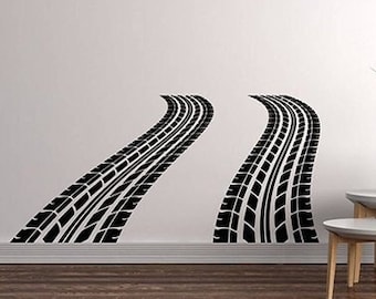 Tire Tracks Wall Decal Road Auto Car Traces Vinyl Sticker Truck Sports Race Racing Art Home Interior Kids Boys Room Playroom Decor 1ts