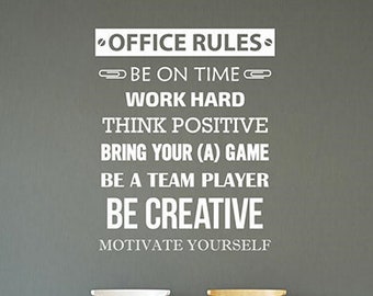 Office Rules Wall Decal Vinyl Sticker Work Business Success Teamwork Inspirational Quote Job Motivational Saying Art Cabinet Door Decor 23qs