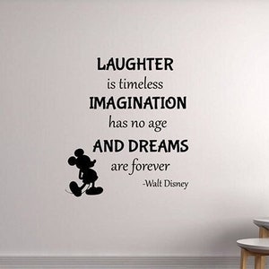 La risa es atemporal calcomanía de pared Mickey cita vinilo pegatina regalo letras diciendo arte de la pared interior del hogar niños sala de estar decoración cartel 1qs