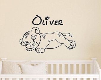 Custom Name Simba Wall Decal Vinyl Sticker Baby Lion Personalized Mural Cartoon Home Interior Wall Art Kids Room Nursery Animal Decor 2lk