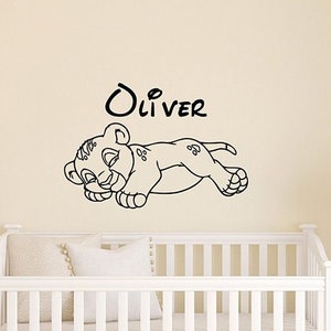 Custom Name Simba Wall Decal Vinyl Sticker Baby Lion Personalized Mural Cartoon Home Interior Wall Art Kids Room Nursery Animal Decor 2lk