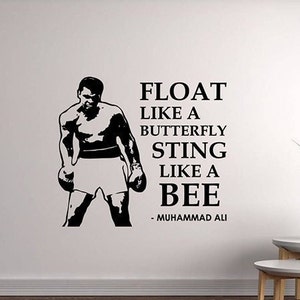 Flotar como una picadura de mariposa como una abeja Ali cita pared calcomanía vinilo pegatina boxeador regalo boxeo diciendo arte de la pared gimnasio en casa decoración de la sala de deportes 2mal