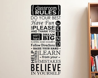 Regras de sala de aula decalque da parede adesivo de vinil educação cartaz estudo inspirador citação escola arte da parede professor aprendizagem decoração sinal 12qs