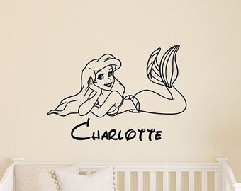 Little Mermaid Custom Name Wall Decal Vinyl Sticker Princess Ariel Personalized Wall Art Home Kids Girls Room Bedroom Decor Poster 1lm