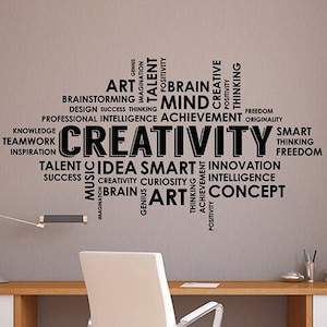Creatividad Word Cloud Wall Sticker Palabras inspiradoras Vinilo Calcomanía Estudio Educación Éxito Trabajo en equipo Arte Oficina en casa Decoración del aula 67qs
