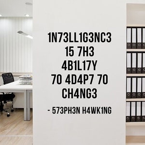 Inteligencja to zdolność Stephen Hawking Naklejka ścienna Naklejka winylowa Inspirujący cytat Mówiąc Nauka Sztuka Dekoracja biura Prezent Plakat 2sh