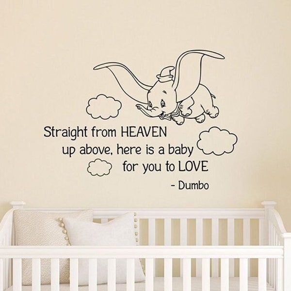 Straight From Heaven Up Above Dumbo Quote Wall Decal Flying Elephant Vinyl Sticker Home Interior Saying Art Kids Baby Room Nursery Decor 3dm