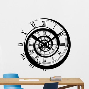 Calcomanía de vinilo para pared de reloj, arte de pared del tiempo, signo de remolino, decoración, póster en espiral de tiempo, Mural para dormitorio, plantilla de regalo de oficina, impresión 2618