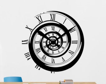 Clock Wall Decal Vinyl Sticker Time Wall Art Swirl Sign Decor Time Spiral Poster Bedroom Mural Office Gift Stencil Print 2618