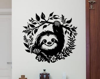 Calcomanía de vinilo para pared con diseño de perezoso en la rama de un árbol, letrero decorativo para habitación infantil, póster para habitación infantil, plantilla de regalo 4283