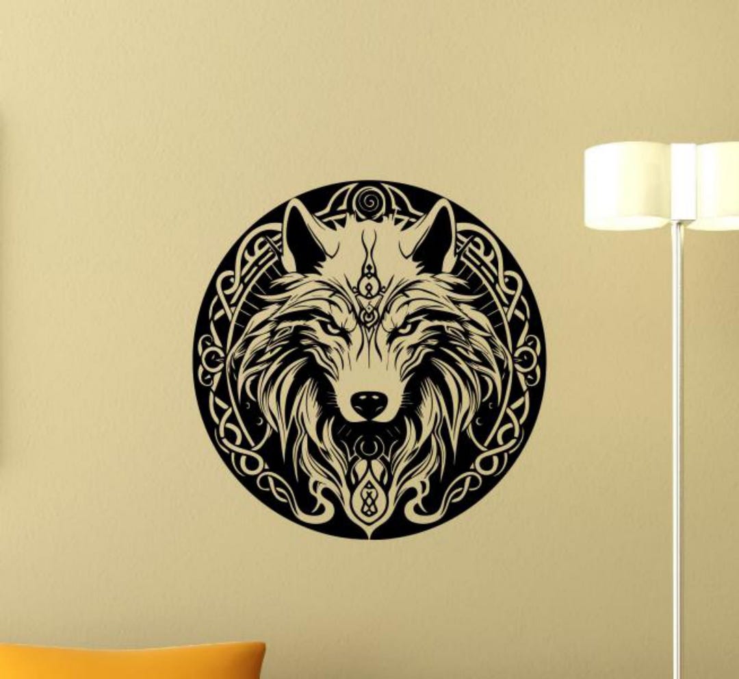 Unic Wolf Fenrir Wall Decal Vinyl Sticker Viking Wolf Valhalla Runic Wall Art ...