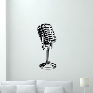 Microphone Wall Decal Vinyl Sticker Mic Wall Art Music Studio Sign Recording Singer Decor Musical Instrument Poster Mural Gift Stencil 2436