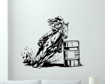 Barrel Racing Decal Vinyl Wall Sticker Girl Barrel Racer Wall Art Sign Horse Decor Poster Mural Gift Stencil Car Window Decal 4305