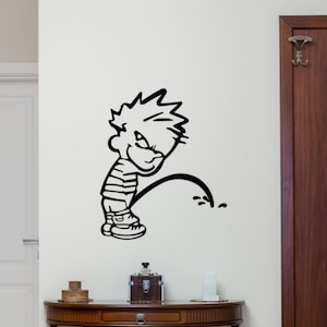 Boy Peeing Decal Vinyl Wall Sticker Calvin Peeing Wall Art Funny Sign Decor Toilet Poster Gift Bathroom Stencil Mural 2622