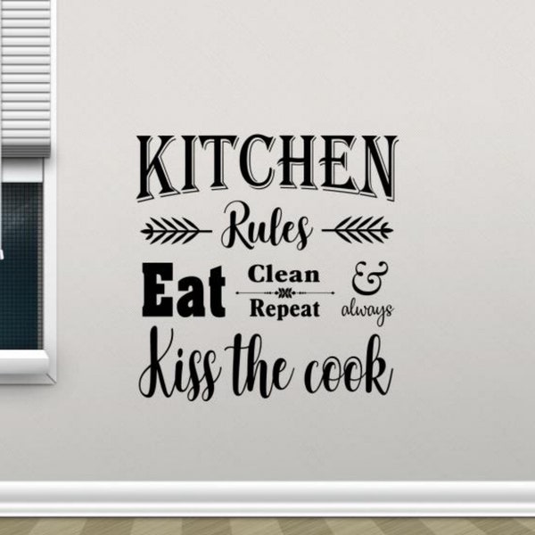 Regole della cucina Adesivo in vinile Adesivo Eat Clean Ripeti Sala da pranzo Wall Art Sign Cucina Decor Poster Murale Regalo Stencil Citazione Stampa 2579