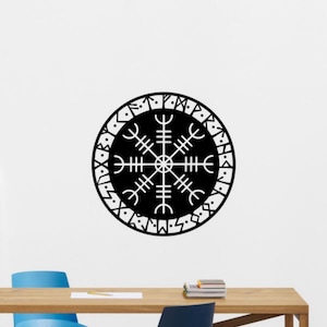 Vegvisir Wall Decal Vinyl Sticker Viking Compass Runic Wall Art Norse Sign Odin Decor Scandinavian Poster Mural Gift Stencil Print 2608