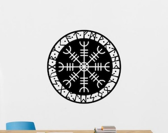 Vegvisir Wall Decal Vinyl Sticker Viking Compass Runic Wall Art Norse Sign Odin Decor Scandinavian Poster Mural Gift Stencil Print 2608