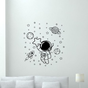 Astronauta pared calcomanía vinilo pegatina astronauta cohete pared arte vivero signo planeta espacio decoración niños habitación cartel mural regalo niños impresión 2437